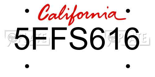 5FFS616 California License Plate