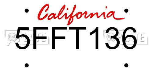5FFT136 California License Plate