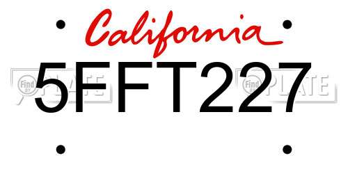 5FFT227 California License Plate