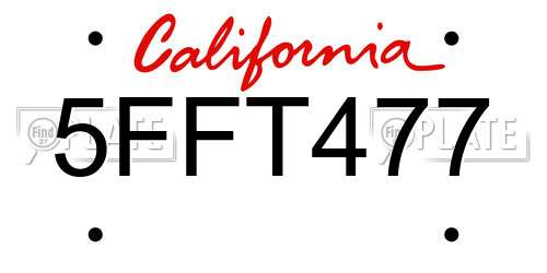 5FFT477 California License Plate