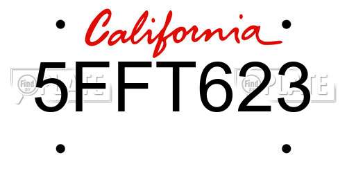5FFT623 California License Plate