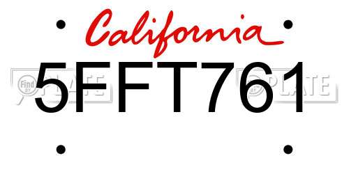 5FFT761 California License Plate