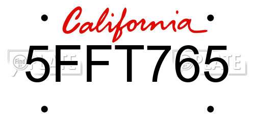 5FFT765 California License Plate