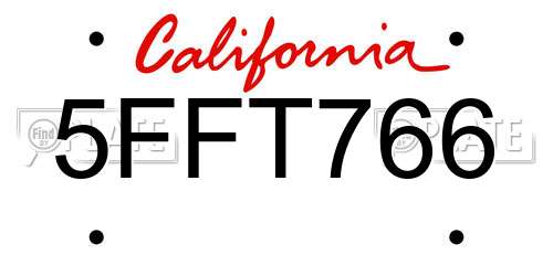 5FFT766 California License Plate