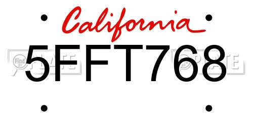 5FFT768 California License Plate