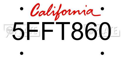 5FFT860 California License Plate