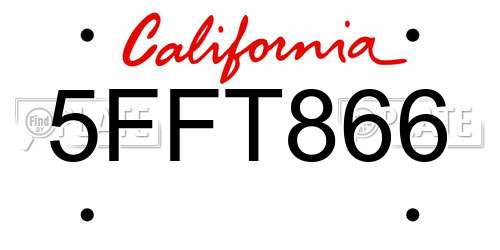 5FFT866 California License Plate