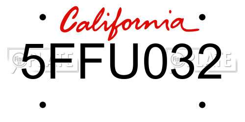 5FFU032 California License Plate