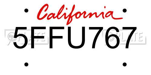5FFU767 California License Plate