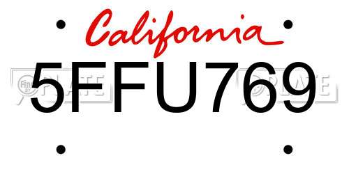 5FFU769 California License Plate