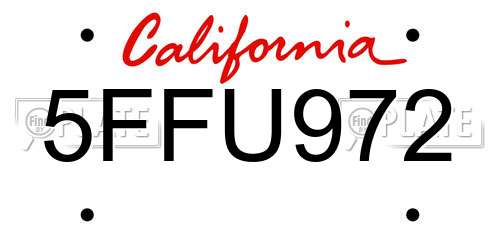 5FFU972 California License Plate