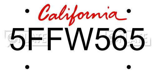 5FFW565 California License Plate