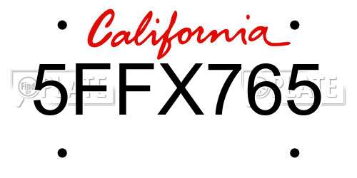 5FFX765 California License Plate