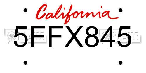 5FFX845 California License Plate