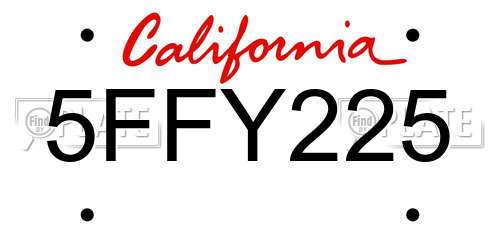 5FFY225 California License Plate