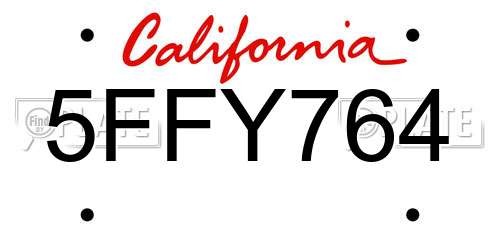 5FFY764 California License Plate