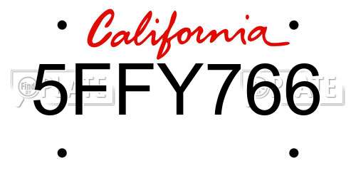 5FFY766 California License Plate