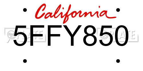 5FFY850 California License Plate