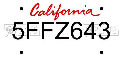 5FFZ643 California License Plate