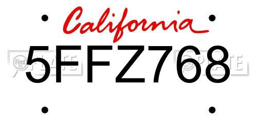 5FFZ768 California License Plate
