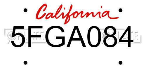 5FGA084 California License Plate
