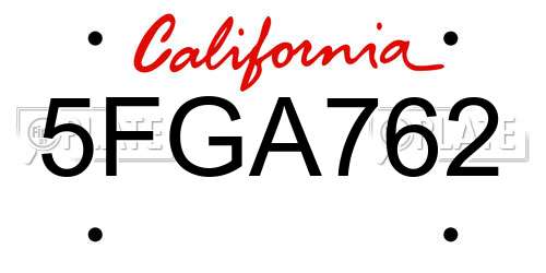 5FGA762 California License Plate