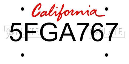 5FGA767 California License Plate