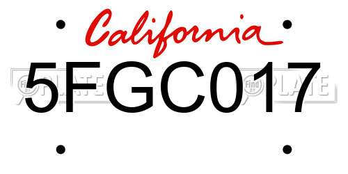 5FGC017 California License Plate