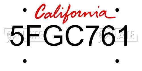 5FGC761 California License Plate