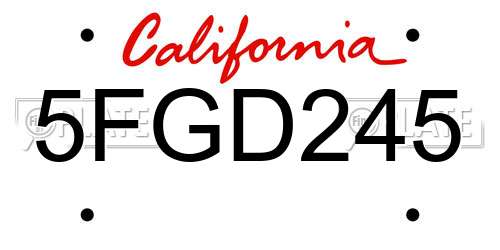 5FGD245 California License Plate