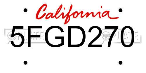 5FGD270 California License Plate