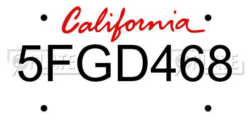 5FGD468 California License Plate