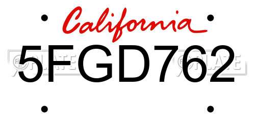 5FGD762 California License Plate