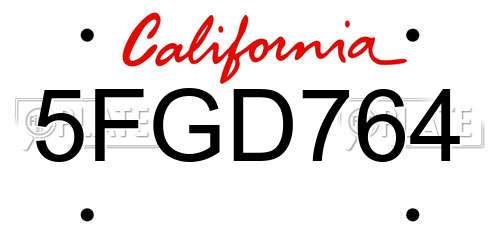 5FGD764 California License Plate