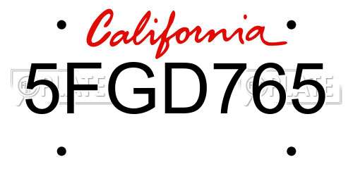 5FGD765 California License Plate