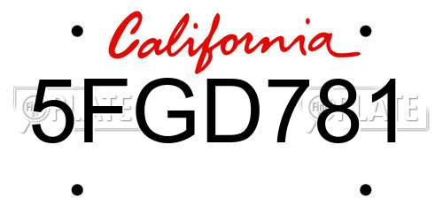 5FGD781 California License Plate