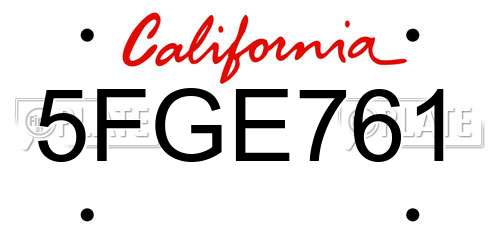 5FGE761 California License Plate