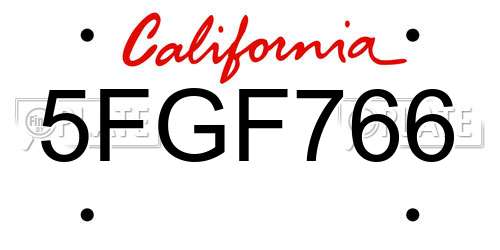 5FGF766 California License Plate