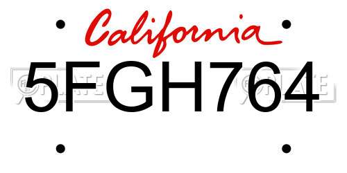 5FGH764 California License Plate