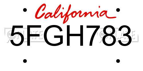 5FGH783 California License Plate