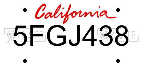 5FGJ438 California License Plate