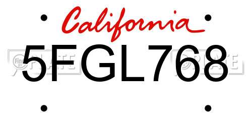 5FGL768 California License Plate