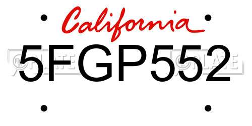 5FGP552 California License Plate