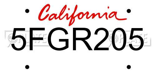 5FGR205 California License Plate
