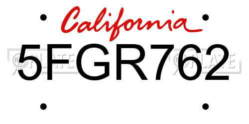 5FGR762 California License Plate