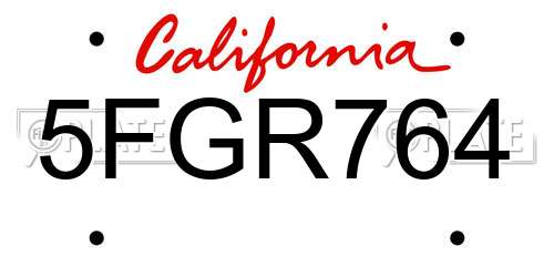 5FGR764 California License Plate