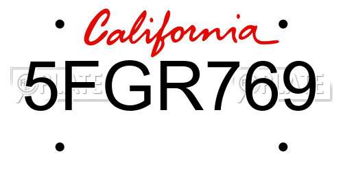 5FGR769 California License Plate