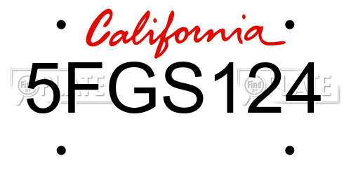 5FGS124 California License Plate