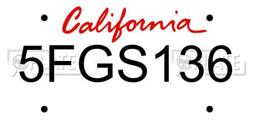 5FGS136 California License Plate