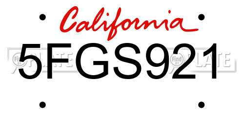 5FGS921 California License Plate